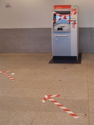 My bank has either blocked or removed most cash machines completely.There are only two left now. Although there is space for more machines and for enough distance, too So long queues developing on the street . The next branch is miles away.